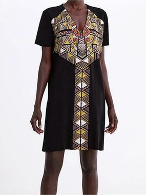 Zara Black Dress with Geometric Pattern